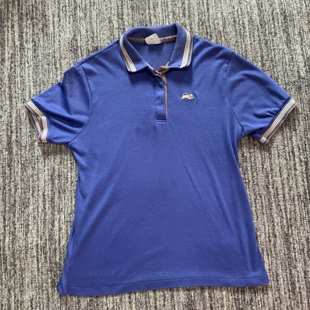 VTG 80s‎ Garan Women's Polo Shirt Size Large Blue Animal Emblem Logo SOFT Flaw